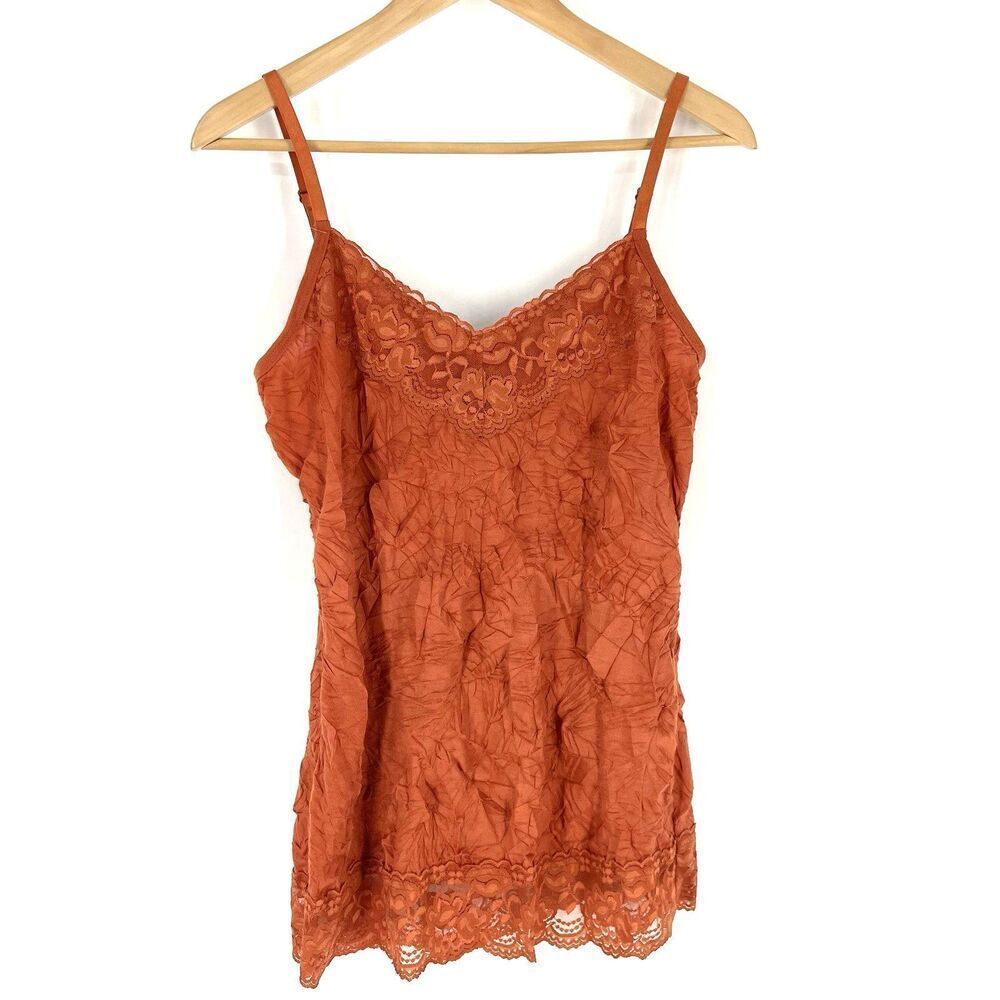Y2k Dressbarn Cami Tank Top Size XL Rust Lace Crinkle Fairy Grunge Whimsigoth